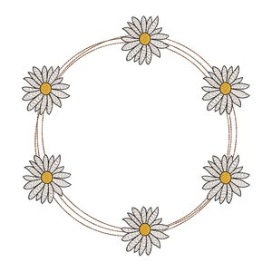 Daisy Flower Machine Embroidery Designs, Spring Wreath Monogram Embroidery Design - Digital Downloads