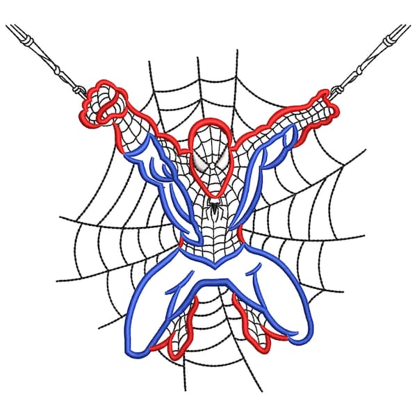 Superhero Sketch Embroidery Designs, Flying Spider Web Super Hero Embroidery Design Files, Embroidery Patterns, Digitizing Embroidery Files