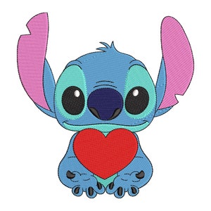 Stitch with Heart Embroidery Designs, Character Embroidery, Valentine Machine Digitizing Machine Embroidery Files, Lilo Embroidery Patterns