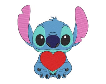 Stitch with Heart Embroidery Designs, Character Embroidery, Valentine Machine Digitizing Machine Embroidery Files, Lilo Embroidery Patterns