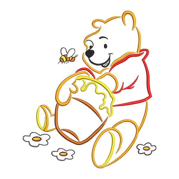 Honey Bee Pot Bear Embroidery Designs, Oh Bother Pooh Bear Embroidery Design, Bear Pooh Machine Embroidery Files - 3 sizes, Digital Download