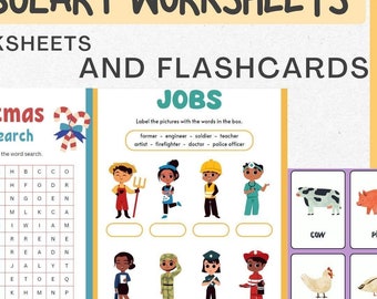 English Vocabulary Worksheets + A Set of Flashcards| English for kids| English learning printables| Learn&practice words| Vocabulary games