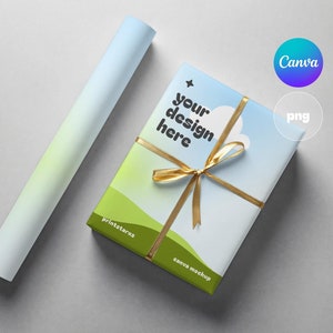 Rotolo di carta da regalo Mockup Canva Mockup di scatole da regalo Mockup di scatole regalo Mockup di modelli Trascina e rilascia modelli PNG di PrintStarXS