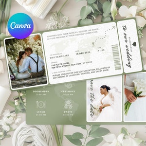 Faire-part carte d'embarquement carte de mariage Faire-part de mariage thème voyage modèle modifiable Carte imprimable glisser-déposer téléchargements numériques CANVA