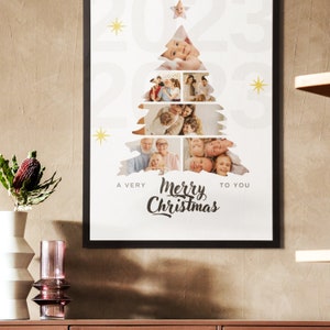 CANVA Weihnachtsbaum Form Foto Collage Vorlage für Weihnachtskarte Druck Wand Kunst Weihnachten Geschenk Idee Stammbaum Foto ziehen Rahmen DIY