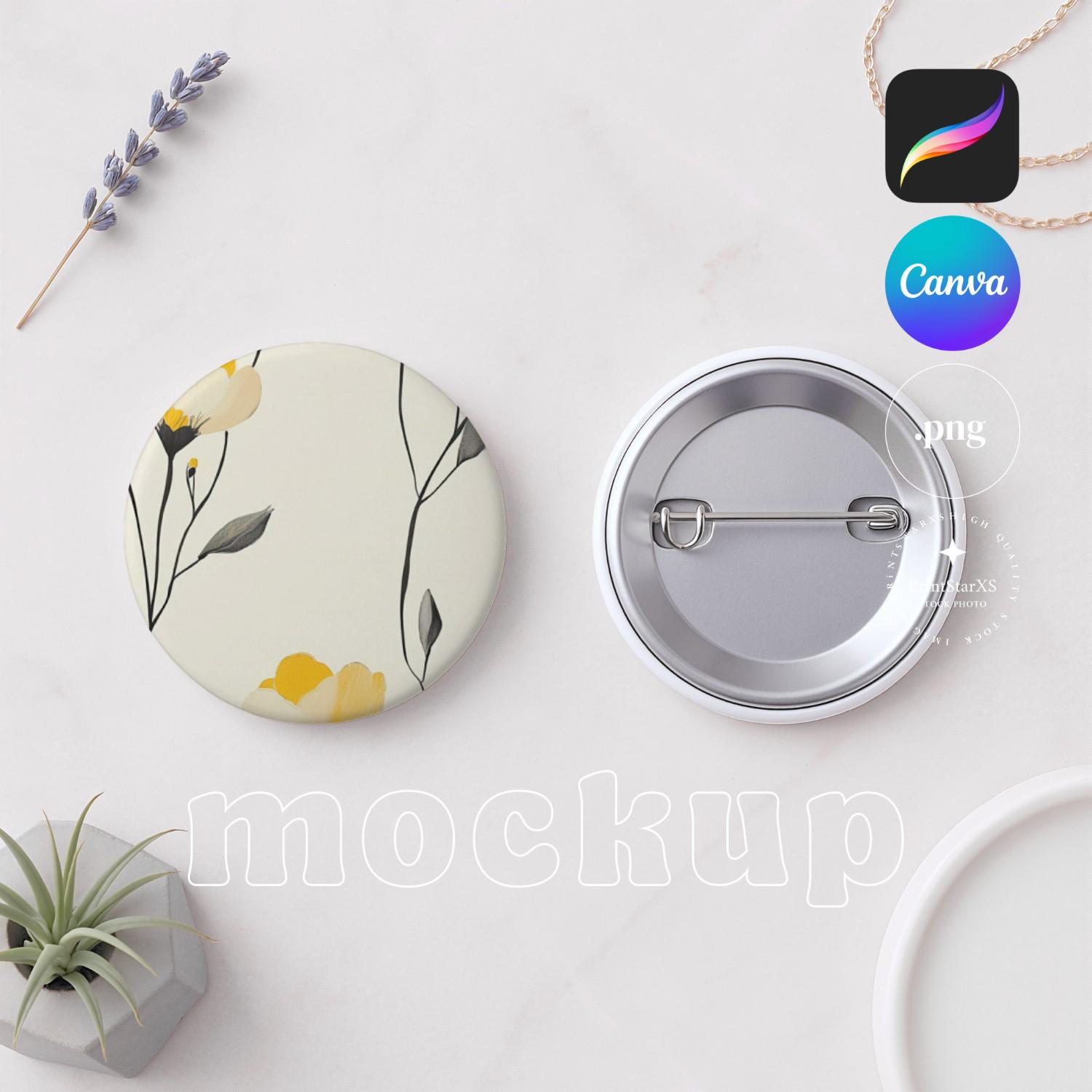 Round Button Pin Insert Button Pin Mockup Canva Mock up for Sublimation Realistic Smart White ...