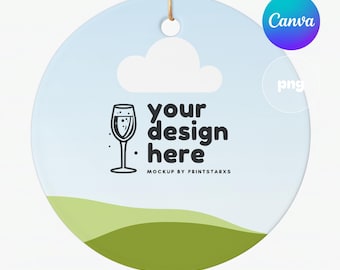 Adorno navideño de cerámica Fondo blanco Adorno circular Maqueta Adorno Maqueta Maquetas navideñas Maqueta Canva Plantilla Maqueta Marco BG personalizado