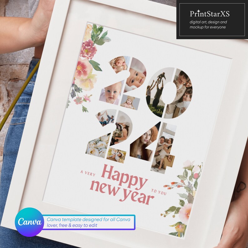 2024 Canva Photo Collage Canva Template, New Year Gift for Family 2024