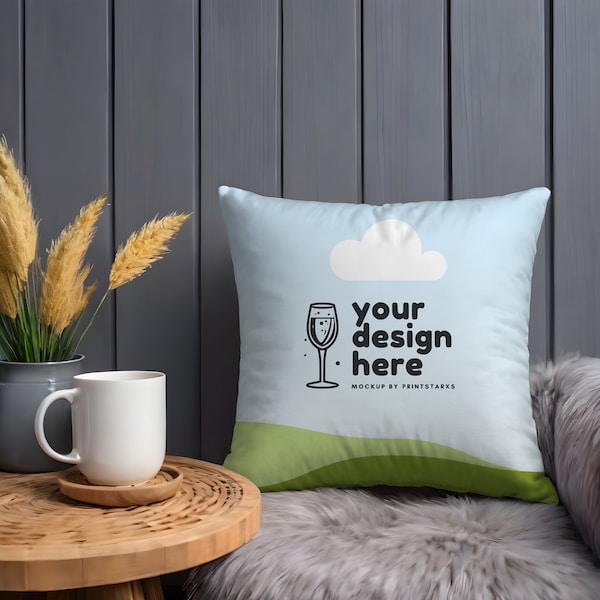 Pillow Canva Mockup for Square Pillow White Floor Pillow Mockup Mock ups Cushion Mock up Template Drag and Drop Canva Template Pillows 05