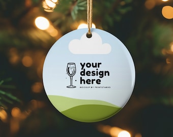 Keramik Weihnachten Ornament Weiß Kreis Form Ornament Mockup Benutzerdefinierte Ornament Mockup Weihnachten Mock ups Canva Mock up Vorlage ziehen