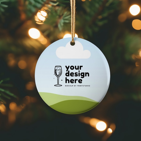 Ceramic Christmas Ornament White Circle Shape Ornament Mockup Custom Ornament Mockup Christmas Mock ups Canva Mock up Template Drag and Drop