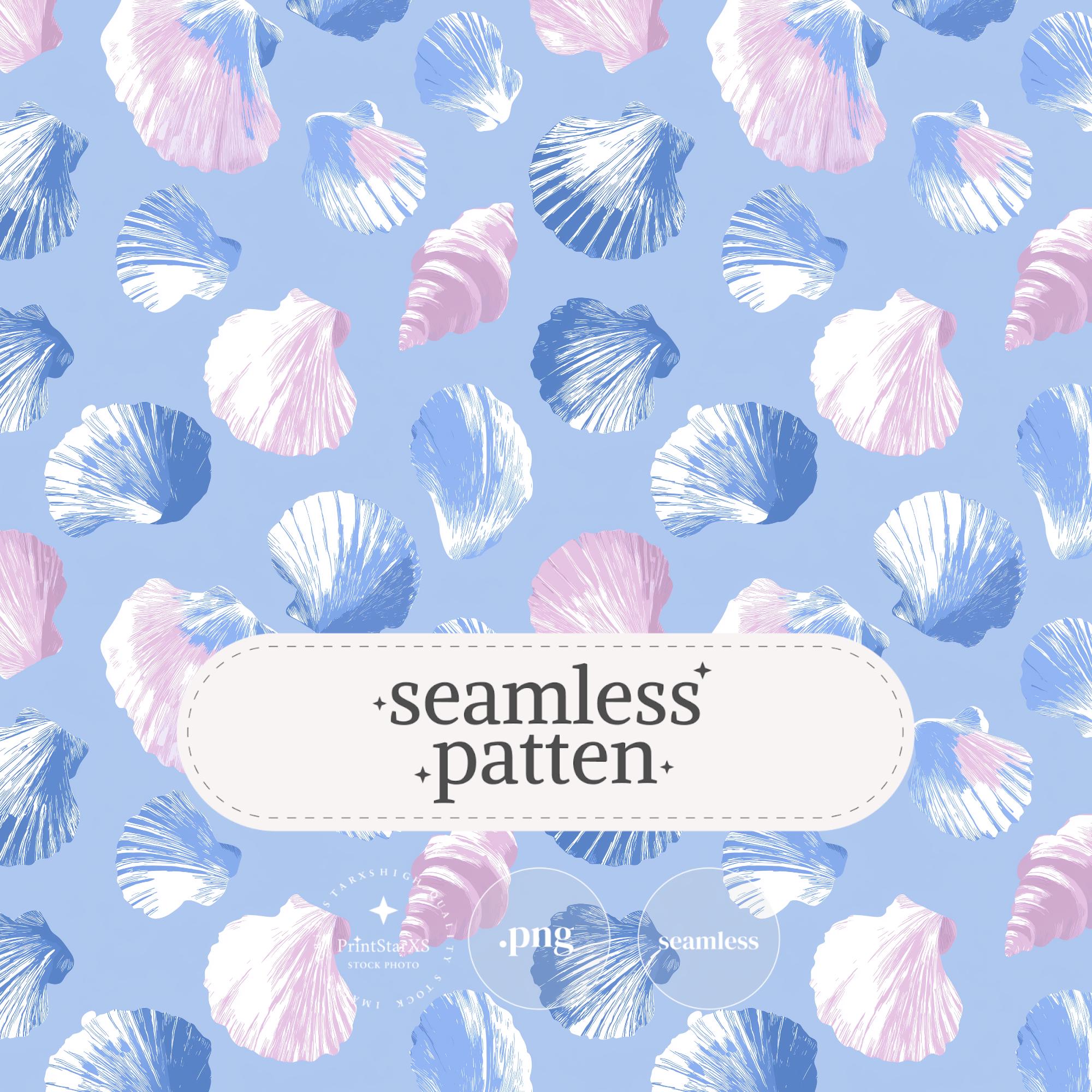 Seashell Nautical Seamless Pattern, Blue Shell Fabric Printable Repeat ...