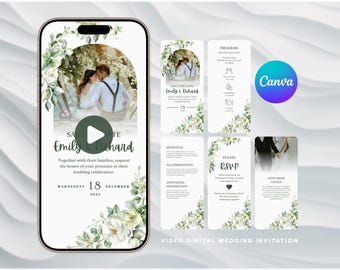 Save the Date Animated Digital Wedding Card Invitation Video Editable Mobile Template Drag and Drop CANVA Digital Downloads IG Story Size