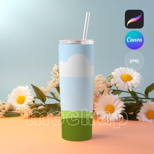 Tumbler Canva Mockup 20oz Skinny tumbler Mock up Realistic Skinny Tumblers Canva Drag and Drop Mockups Template Tumbler PNG File Blue Theme