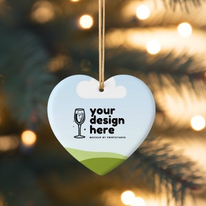 Keramik Weihnachten Ornament Weiß Herzform Ornament Mockup Benutzerdefinierte Ornament Mockup Weihnachten Mock ups Canva Mock up Vorlage Ziehen und ablegen