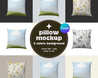 Pillow Canva Mockup 5 Colors Background Bundle High Quality All Over Print Pillow PNG mock up White Background Plain Backgrounds Mockups