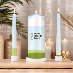 Unity Candle Set Canva Mockup, Realistic Unity Candle Set Pillar candle mockup, Candles Canva Mockup, Minimal Unity Candle Set Mock Up