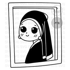 Girl with a Pearl Earring SVG Cute Painting SVG Classic Painting Editable Clip Art Vector Files Silhouette Cartoon Digital Download Artistic