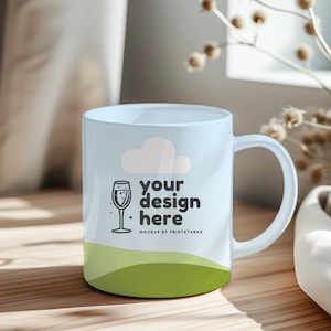 Canva mug mockup for POD sellers, featuring an easy drop-and-drop feature for creating beautiful and custom mugs with cozy background.