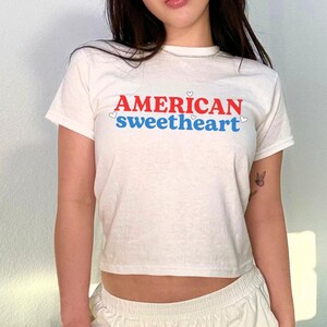 American Sweetheart 4th of July Baby Tee Coquette Baby Tee July 4th Crop Top Americacore Shirt Y2K Baby Tee Patriotic Baby Tee USA Baby Tee