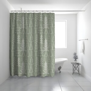 Green Shower Curtain Retro, Cute Shower Curtain, Green Tree Gift Christmas Shower Curtain , Boho Shower Curtain, Floral Shower Curtain