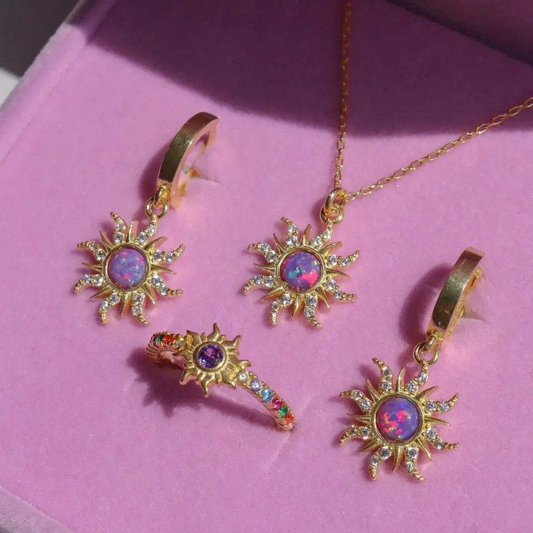 Princess Crown Earrings, Princess Sun Necklace, Gold Opal Sunshine Ring ...