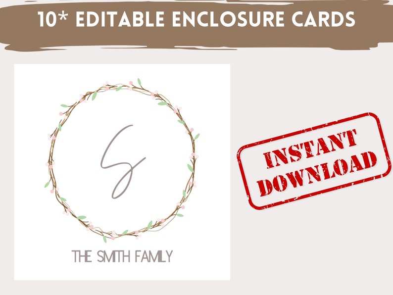 Printable Enclosure Cards, Printable Gift Tag, Editable Floral