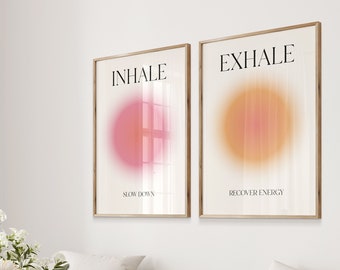 Breathe Positive Aura Poster, Therapy Printable Wall Art, Aura Energy Spiritual Gradient Print, Retro Trendy Print, Instant DIGITAL DOWNLOAD