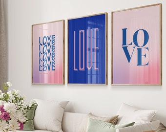 Love Poster, Spiritual Poster, Pink Gradient, Gradient Print, Colourful Love Poster, Trendy Wall Art, Poster set of 3, DIGITAL DOWNLOAD