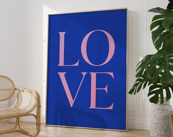Soft Pink and Blue, Love Typography Poster, INSTANT Digital Wall Art, Boho Maximalist Home Decor, Love Quote Poster Art, Affirmation Poster