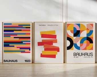 Bauhaus Retro Print Design - bauhaus Set Of 3 - Bauhaus Room Decor - Bauhaus and Josef Albers - Bauhaus Poster Set - Art - Digital Download