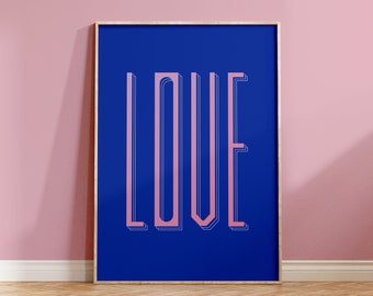 Love Graphic Poster, Retro Print, Affirmation Wall Art, Love Wall Art, Trendy Decor, Blue poster, Aesthetic Digital Art, Digital Download