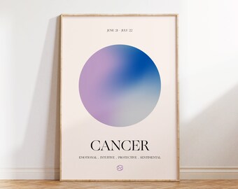 Cancer Wall Art, Zodiac Poster, Astrology Decor, Aura Poster, Aura Gradient Poster, Home Decor, Zodiac Poster Gift, Printable Wall Art, Aura
