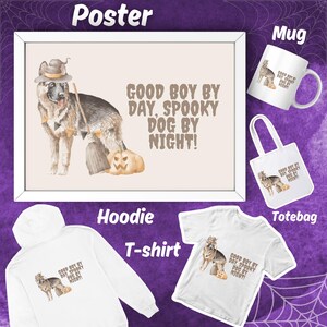 Aquarell gruseliger Deutscher Schäferhund Halloween Design, Hund - Geschenkidee für Haustier-Liebhaber, Deutscher Schäferhund zum Ausdrucken, Tote bag, Shirt und Tasse png