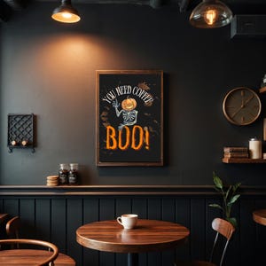 Trick Or Treats Coffee Shop l Halloween Skeleton Digital Poster | Spooky Coffee Art Print | BOO! Printable Wall Art | l Coffee Bar Wall Png