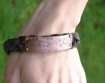 leren armband, koperen plaatarmband