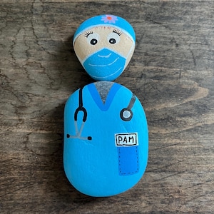 Nurse painted rock with name tag, nurse gifts, personalized rock with their name, painted rocks