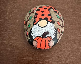 Fall Gnome with Pumpkin Painted Rock