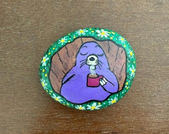 Cozy Purple Mole with Coffee Hand-Painted Rock
