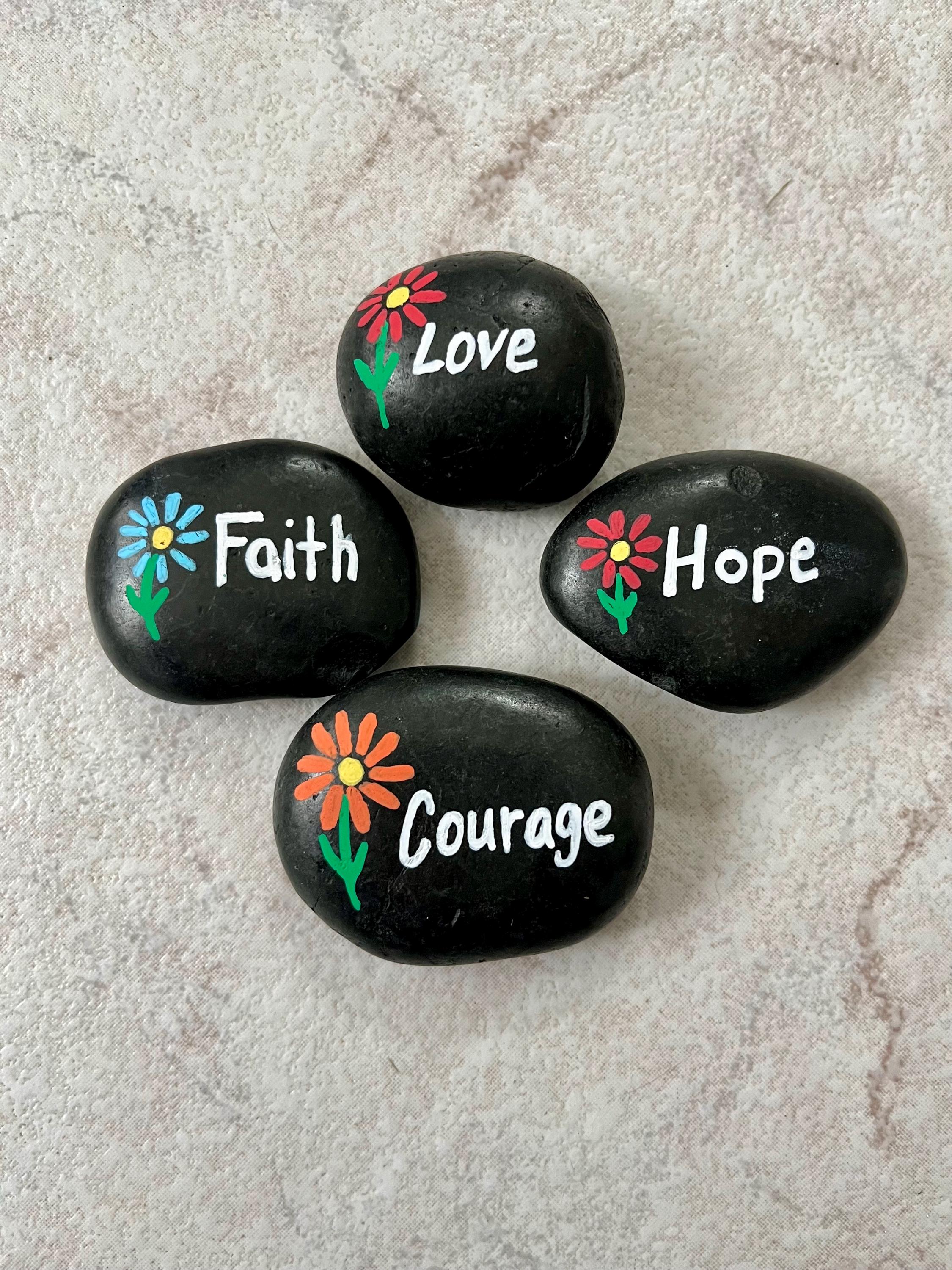 Hope Rocks Inspo Inspirational Painted Rocks, Set of 4, Faith, Hope, Love, Courage - Etsy