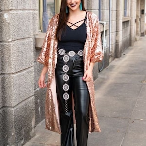 Rose Gold Sequin 3/4 Sleeve Kimono