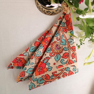 Floral Block Print Cotton Dinner Napkins - Set of 6
