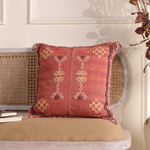 20x20 Cotton Sabra Pillow Cover | Handwoven Moroccan Cactus Silk Cushion | Burnt Orange Tribal Throw Pillow | Boho Living Room Decor