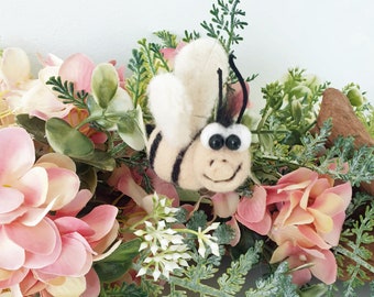 needle felted bee made of wool, decoration, spring, summer, honey bee