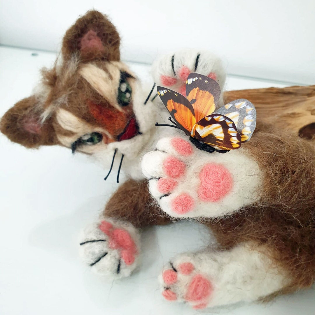 Needle Felted Cat Felt Figure Cat Felt Animal Kitten Needle Felt Cat