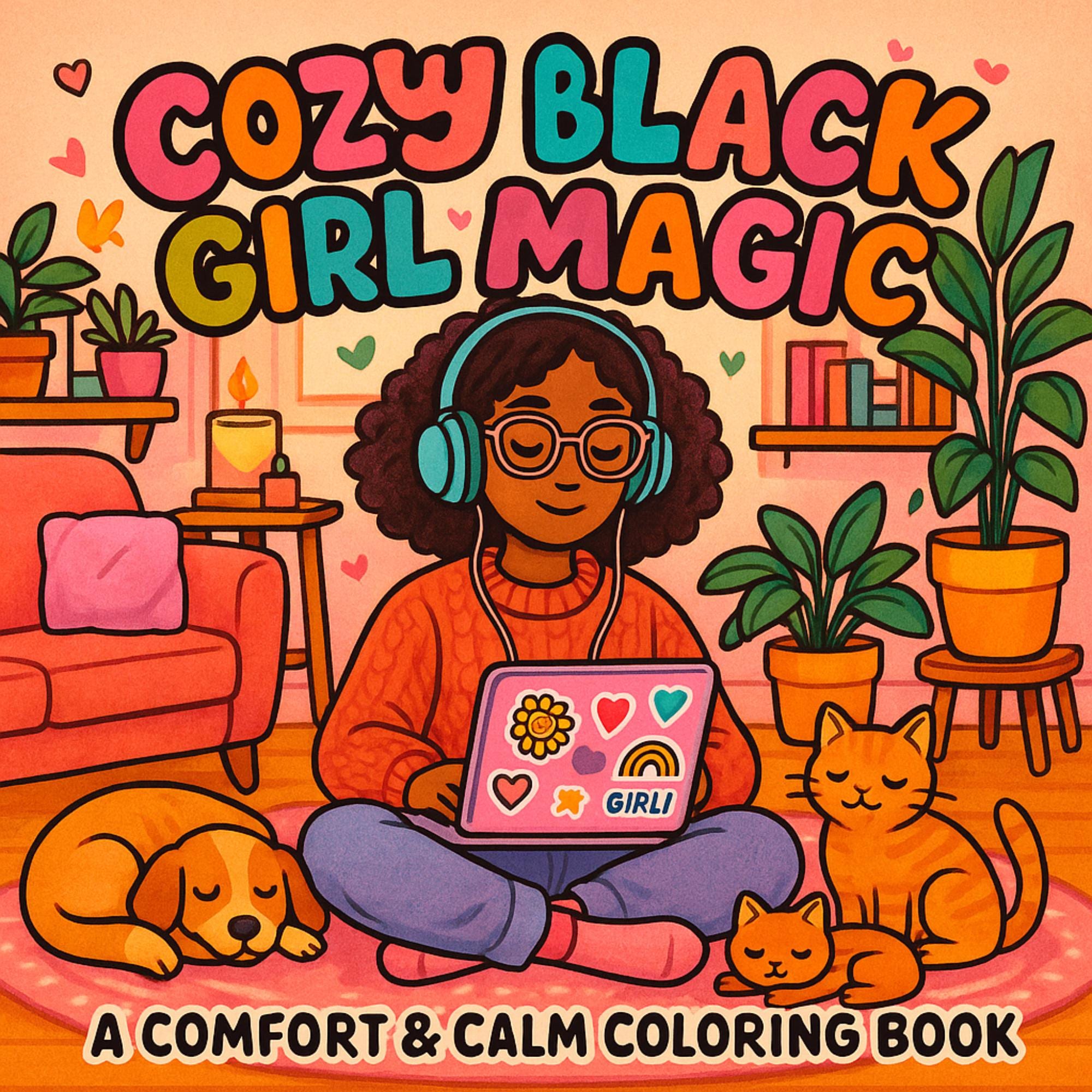 Páginas para colorear Cozy Black Girl imprimibles | Arte de relajación y autocuidado para todas las edades