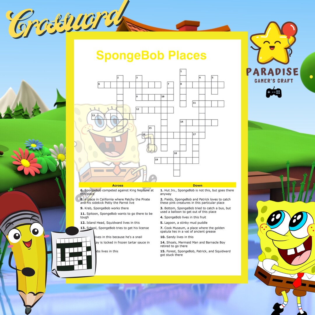 Spongebob Squarepant Places Printable Digital Crossword Puzzle - Etsy
