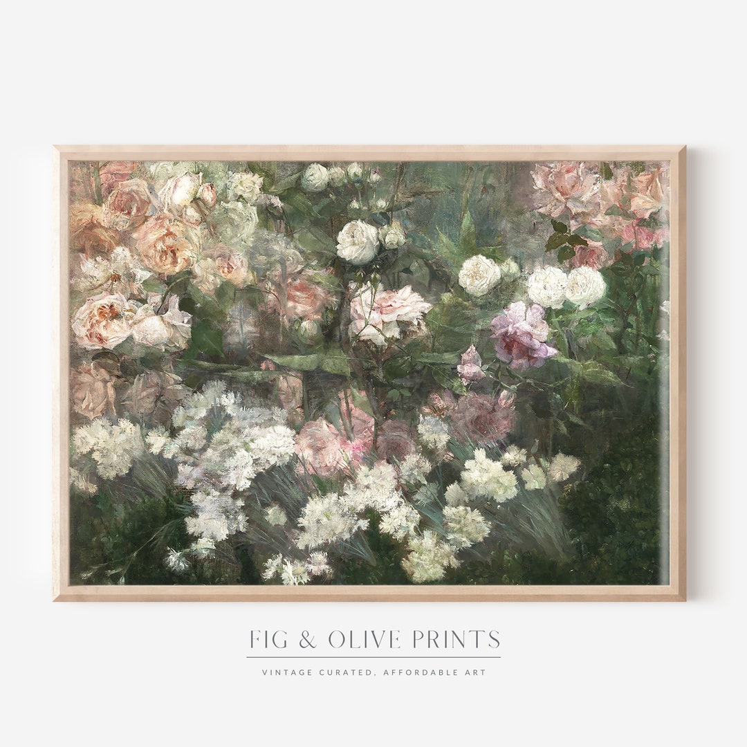 Vintage Rose Garden Oil Painting | Vintage English Floral Art Print ...