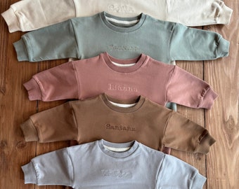 Monochromatic Custom Baby Name Embroidered Sweatshirt | Custom Baby | Neutrals | Gender Neutral | Earth Tones | Sweatshirt | Bubble Romper