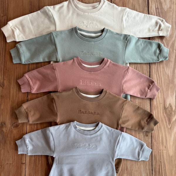 Monochromatic Custom Baby Name Embroidered Sweatshirt | Custom Baby | Neutrals | Gender Neutral | Earth Tones | Sweatshirt | Bubble Romper